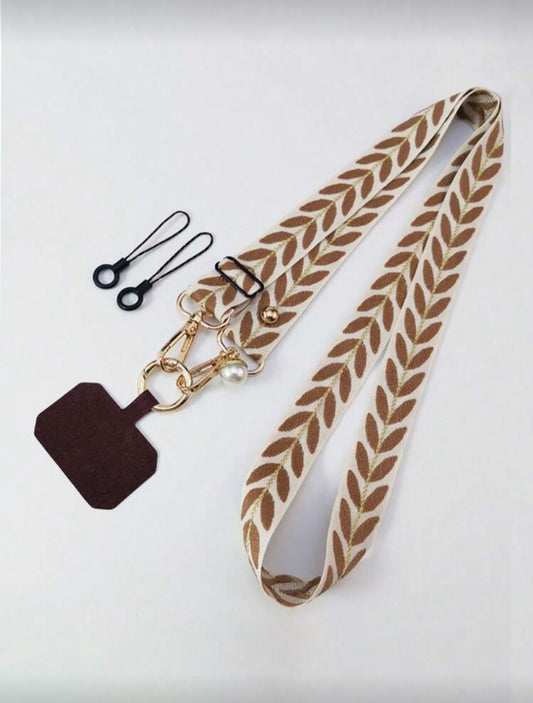 Pearl Decorated Brown Phone Strap